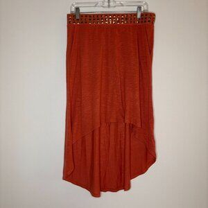 Rock & Republic Skirt Size L Coral Studded Hi Lo Hem Pull On Wide Band Pockets